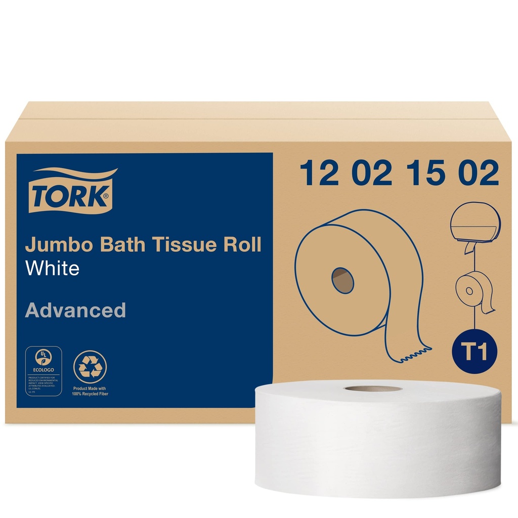 R3-14101503 Tork 12021502 Jumbo Bath Tissue Roll White 2Ply 6/cs 