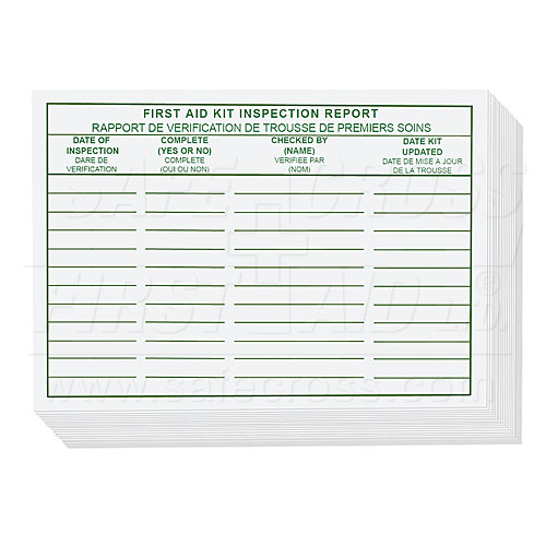 SFC-14460 First Aid Kit Inspection Report Cards 25/Pack