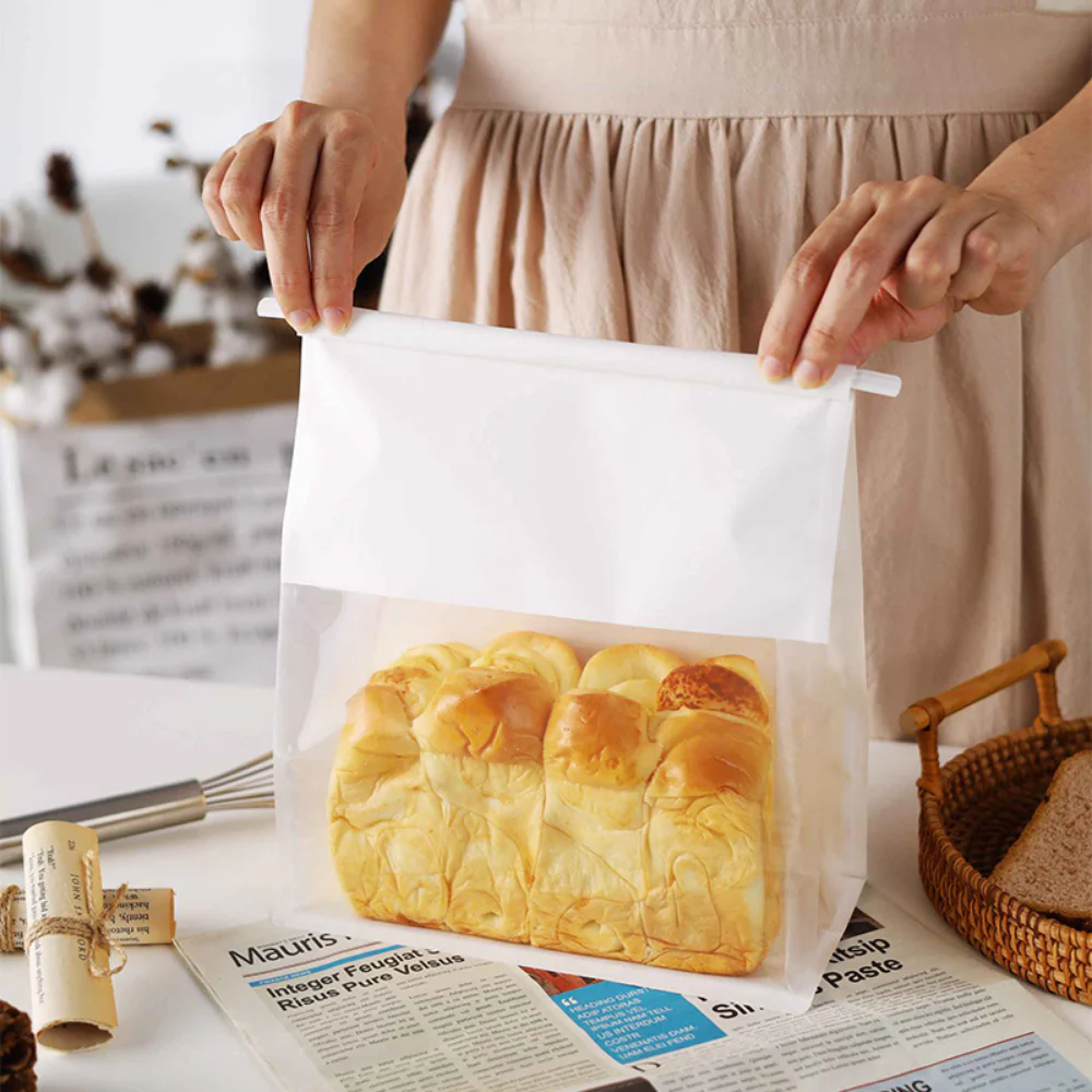 HD-00026 White Paper Bread Bag W/Window & Tin Tie Tab Lock 500/case (GEP12OSM0023)