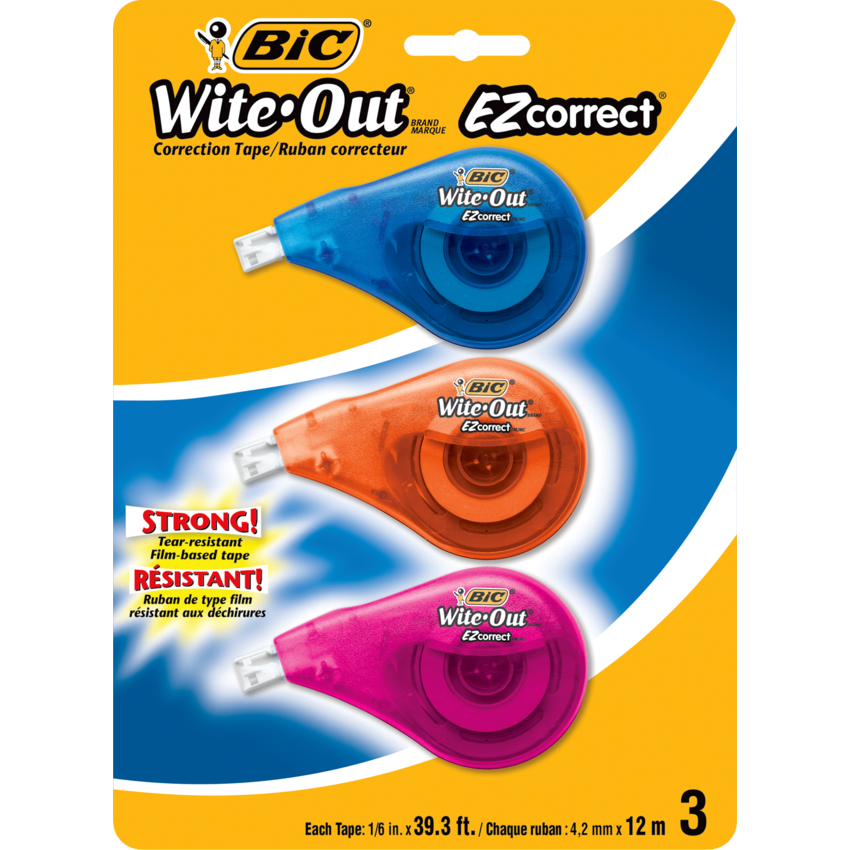 OS-BIC1249 BIC Wite-Out EZcorrect Correction Tape 1 Line 4.2mm x 12m 3/pkg