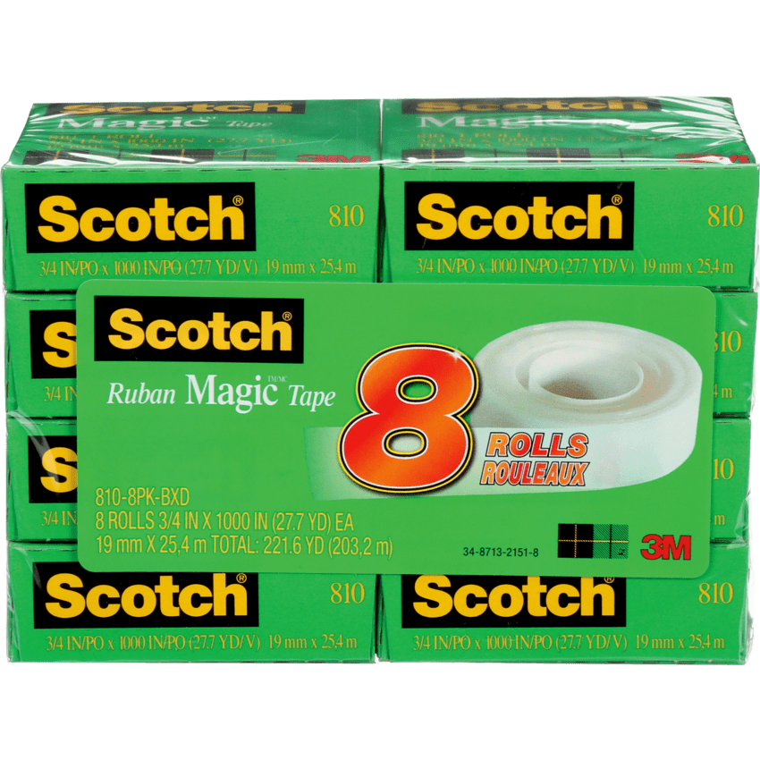 OS-MMM95125 Scotch Magic Invisible Tape Refill 3/4" (19 mm x 25.4m) Clr 8/pkg