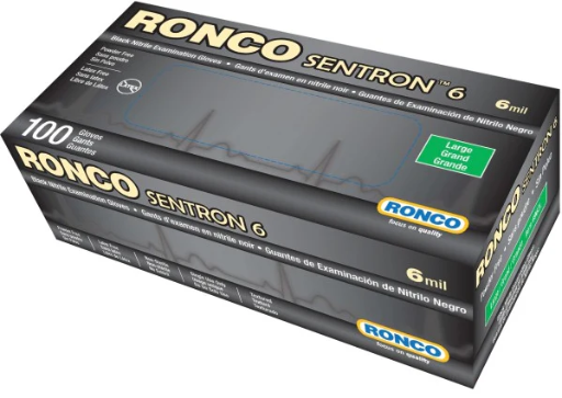 [FOR-124860S#B💔] FOR-124860S#B💔 Ronco 962L 6mil Black Large Nitrile Glove 100/box