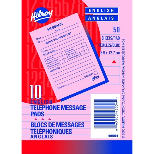 [OS-HLR46554] OS-HLR46554 Hilroy Telephone Message Pad 3 1/2 x 5