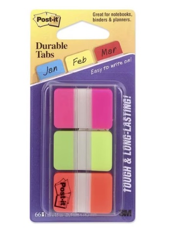 [OS-MMM51697] OS-MMM51697 Post-it Tabs 1" 22 tabs per pad, Pink, Green and Orange 3 pads/pkg