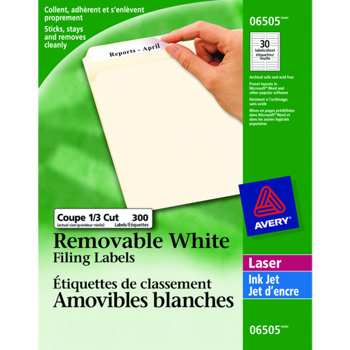 [OS-AVE06505] OS-AVE06505 Avery File Folder Labels Removable White (300 labels) 10 sheets/pkg