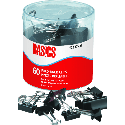 [OS-BAO74019] OS-BAO74019 Basics Fold-Back Clips Assorted Sizes 60/tub
