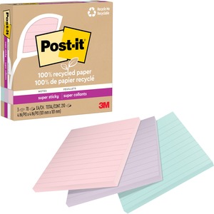 [OS-MMM41022] OS-MMM41022 Post-it 100% Recycled Paper Super Sticky Notes, Lined, Wanderlust, 4" x 4" 